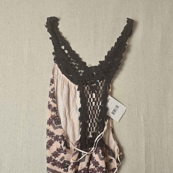 Free People Beautiful Aztec Rose Design Racer Open Back Long Dress Sz S - Picture 8 of 12